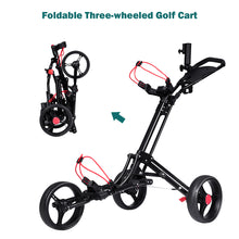 Load image into Gallery viewer, Gymax Foldable 3 Wheel Golf Pull Push Cart Trolley w/ Umbrella Scorecard Drink Holder