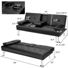 Load image into Gallery viewer, Gymax Convertible Folding Futon Sofa Bed Leather w/Cup Holders&Armrests Black