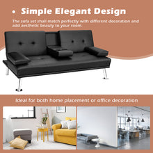 Load image into Gallery viewer, Gymax Convertible Folding Futon Sofa Bed Leather w/Cup Holders&Armrests Black