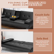 Load image into Gallery viewer, Gymax Convertible Folding Futon Sofa Bed Leather w/Cup Holders&Armrests Black