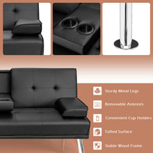 Load image into Gallery viewer, Gymax Convertible Folding Futon Sofa Bed Leather w/Cup Holders&Armrests Black
