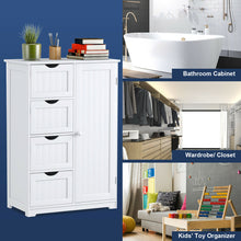 Load image into Gallery viewer, Gymax Wooden 4 Drawer Bathroom Cabinet Storage Cupboard 2 Shelves Free Standing White