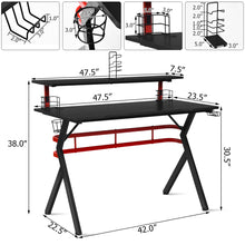 Load image into Gallery viewer, Gymax Gaming Computer Desk w/ Monitor Shelf & Storage for Controller Headphone Speaker