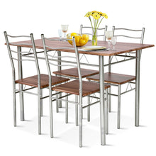 Load image into Gallery viewer, Gymax 5 Piece Dining Table Set Wood Metal Kitchen Breakfast Furniture w/4 Chair Walnut