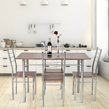 Load image into Gallery viewer, Gymax 5 Piece Dining Table Set Wood Metal Kitchen Breakfast Furniture w/4 Chair Walnut