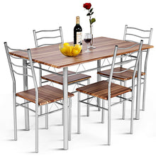 Load image into Gallery viewer, Gymax 5 Piece Dining Table Set Wood Metal Kitchen Breakfast Furniture w/4 Chair Walnut