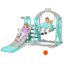 Load image into Gallery viewer, Gymax 4-in-1 Toddler Climber and Swing Set w/ Basketball Hoop & Ball Green