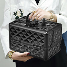 Load image into Gallery viewer, Gymax Makeup Organizer Cosmetic Case with Extendable Trays And Mirror Black