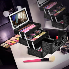 Load image into Gallery viewer, Gymax Makeup Organizer Cosmetic Case with Extendable Trays And Mirror Black