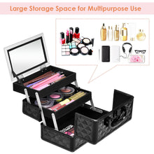 Load image into Gallery viewer, Gymax Makeup Organizer Cosmetic Case with Extendable Trays And Mirror Black