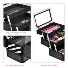 Load image into Gallery viewer, Gymax Makeup Organizer Cosmetic Case with Extendable Trays And Mirror Black