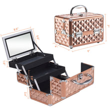Load image into Gallery viewer, Gymax Makeup Organizer Cosmetic Case with Extendable Trays And Mirror Rose Gold