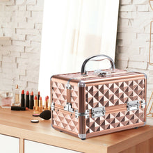 Load image into Gallery viewer, Gymax Makeup Organizer Cosmetic Case with Extendable Trays And Mirror Rose Gold