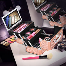 Load image into Gallery viewer, Gymax Makeup Organizer Cosmetic Case with Extendable Trays And Mirror Rose Gold