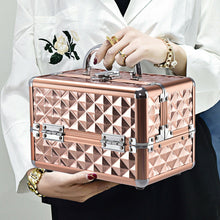 Load image into Gallery viewer, Gymax Makeup Organizer Cosmetic Case with Extendable Trays And Mirror Rose Gold