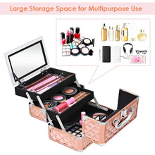 Load image into Gallery viewer, Gymax Makeup Organizer Cosmetic Case with Extendable Trays And Mirror Rose Gold