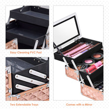 Load image into Gallery viewer, Gymax Makeup Organizer Cosmetic Case with Extendable Trays And Mirror Rose Gold