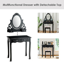 Load image into Gallery viewer, Gymax Vanity Makeup Dressing Table Stool Set w/ Mirror& 4 Drawers & Rose Cushion Black