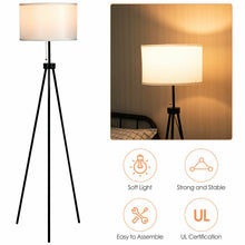 Load image into Gallery viewer, Gymax Modern Metal Tripod Floor Lamp White Fabric Shade w/ Chain Switch Home & Office
