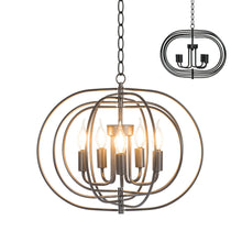 Load image into Gallery viewer, Gymax 16'' 5-Light Metal Pendant Chandelier w/ Iron Chain Pivoting Interlocking Rings