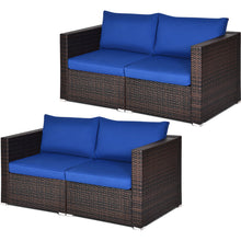 Load image into Gallery viewer, Gymax 4PCS Rattan Corner Sofa Set Patio Outdoor Furniture Set w/ Navy Cushions