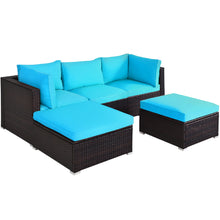 Load image into Gallery viewer, Gymax 5PCS Cushioned Rattan Patio Conversation Set Outdoor Furniture Set w/ Ottoman