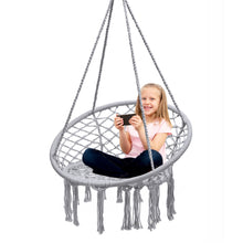 Load image into Gallery viewer, Gymax Hammock Chair Hanging Cotton Rope Macrame Swing Chair w/ Stand Gray