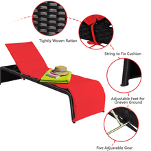 Load image into Gallery viewer, Gymax Adjustable Rattan Patio Recliner Chaise Lounge Chair w/ Red Cushion