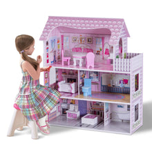 Load image into Gallery viewer, Gymax 28'' Pink Dollhouse w/ Furniture Gliding Elevator Rooms 3 Levels Young Girls Toy