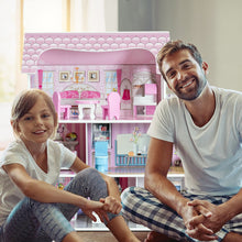 Load image into Gallery viewer, Gymax 28'' Pink Dollhouse w/ Furniture Gliding Elevator Rooms 3 Levels Young Girls Toy