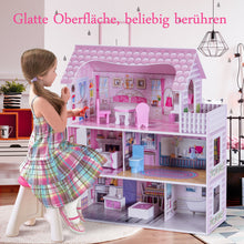 Load image into Gallery viewer, Gymax 28'' Pink Dollhouse w/ Furniture Gliding Elevator Rooms 3 Levels Young Girls Toy