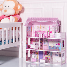 Load image into Gallery viewer, Gymax 28'' Pink Dollhouse w/ Furniture Gliding Elevator Rooms 3 Levels Young Girls Toy