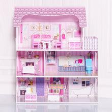 Load image into Gallery viewer, Gymax 28'' Pink Dollhouse w/ Furniture Gliding Elevator Rooms 3 Levels Young Girls Toy