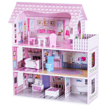 Load image into Gallery viewer, Gymax 28'' Pink Dollhouse w/ Furniture Gliding Elevator Rooms 3 Levels Young Girls Toy