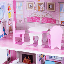 Load image into Gallery viewer, Gymax 28'' Pink Dollhouse w/ Furniture Gliding Elevator Rooms 3 Levels Young Girls Toy