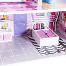 Load image into Gallery viewer, Gymax 28'' Pink Dollhouse w/ Furniture Gliding Elevator Rooms 3 Levels Young Girls Toy