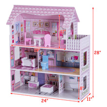 Load image into Gallery viewer, Gymax 28'' Pink Dollhouse w/ Furniture Gliding Elevator Rooms 3 Levels Young Girls Toy