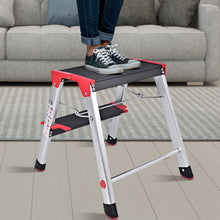 Load image into Gallery viewer, Gymax Folding Aluminum Lightweight Ladder 2 Step Non-Slip Platform Stool