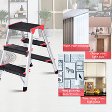 Load image into Gallery viewer, Gymax Folding Aluminum Lightweight Ladder 3 Step Non-Slip Platform Stool