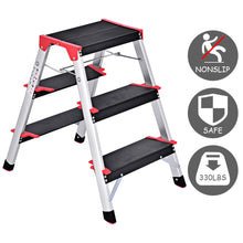 Load image into Gallery viewer, Gymax Folding Aluminum Lightweight Ladder 3 Step Non-Slip Platform Stool