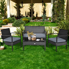 Load image into Gallery viewer, Gymax Patio Garden 4PC Rattan Wicker Furniture Set Black