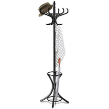 Load image into Gallery viewer, Gymax Wood Standing Hat Coat Rack Jacket Bag Hanger Tree 12 Hooks Black w/ Umbrella Stand