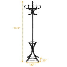 Load image into Gallery viewer, Gymax Wood Standing Hat Coat Rack Jacket Bag Hanger Tree 12 Hooks Black w/ Umbrella Stand