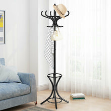 Load image into Gallery viewer, Gymax Wood Standing Hat Coat Rack Jacket Bag Hanger Tree 12 Hooks Black w/ Umbrella Stand