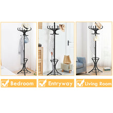 Load image into Gallery viewer, Gymax Wood Standing Hat Coat Rack Jacket Bag Hanger Tree 12 Hooks Black w/ Umbrella Stand