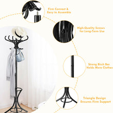 Load image into Gallery viewer, Gymax Wood Standing Hat Coat Rack Jacket Bag Hanger Tree 12 Hooks Black w/ Umbrella Stand