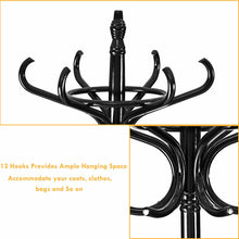 Load image into Gallery viewer, Gymax Wood Standing Hat Coat Rack Jacket Bag Hanger Tree 12 Hooks Black w/ Umbrella Stand
