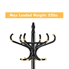 Load image into Gallery viewer, Gymax Wood Standing Hat Coat Rack Jacket Bag Hanger Tree 12 Hooks Black w/ Umbrella Stand
