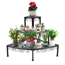 Load image into Gallery viewer, Gymax 3 Tier Corner Metal Flower Pot Pots Rack Plant Shelf Display Stair Step Ladder