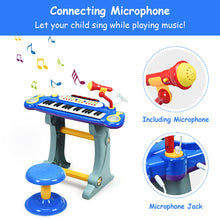 Load image into Gallery viewer, Gymax 37 Key Electronic Keyboard Kids Toy Piano MP3 Input w/ Microphone & Stool Blue